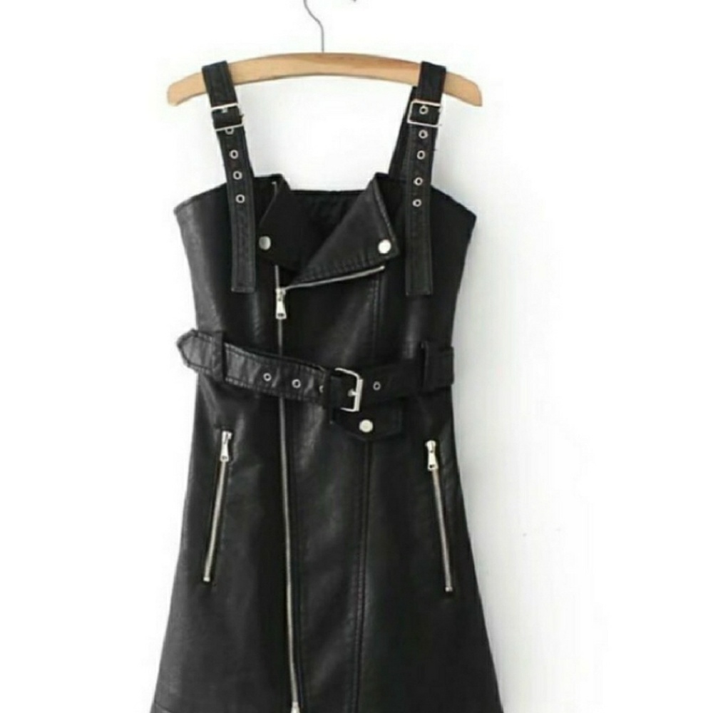 sexy black leather dress w/o belt